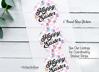 Happy Easter Stickers - 2" Round, Glossy - Set of 20, Cookie Box Seals, Bakery Box Stickers