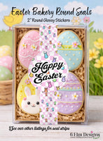 Happy Easter Stickers - 2" Round, Glossy - Set of 20, Cookie Box Seals, Bakery Box Stickers