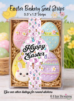 Easter Sticker Strips: Pink Check with Bunnies Cookie & Treat Box Seals - 10 Pack Bakery Box Stickers - Cake Pop Seals