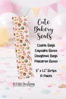 Bakery Sticker Strips With Cupcakes, Doughnuts and More Coquette Style: Cookie & Treat Box Seals - 10 Pack Bakery Box Stickers