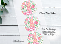 Happy Easter Bakery Stickers Bunny with Flowers - 2" Round, Glossy - Set of 20