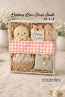 Easter Sticker Strips: Peach Gingham Cookie & Treat Box Seals - 10 Pack Bakery Box Stickers - Cake Pop Seals