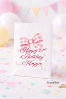 Coquette Pink Gingham Bow Birthday Paper Party Favor Bags, Birthday Goodie Bags | Candy Bags | Personalized Bags