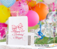 Coquette Pink Gingham Bow Birthday Paper Party Favor Bags, Birthday Goodie Bags | Candy Bags | Personalized Bags