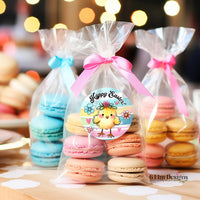 Happy Easter Chickie Stickers - 2" Round, Glossy - Set of 20, Cookie Box Seals, Bakery Box Stickers