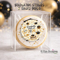 Congrats Class of 2026 Round Graduation Stickers, 2 Inch Glossy Labels, Graduation Party Favor Stickers, Bakery Packaging Seal
