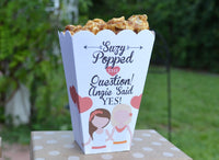 Same Sex Female Popped the Question Engagement Party Popcorn Box Favors