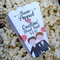 15 Personalized Same Sex Male, Popped the Question Engagement Party Popcorn Box Favors
