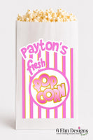 Personalized Retro Popcorn Bags: Pink Baseball Birthday Party Favors