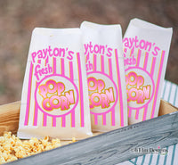 Personalized Retro Popcorn Bags: Pink Baseball Birthday Party Favors