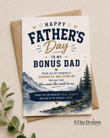 Bonus Dad Father's Day Printable 5x7, Step Father's Day Card, Digital Download, Printable Greeting Card for Bonus Dad