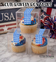 Blue Gingham Sticker Strips: Cookie & Treat Box Seals - 10 Pack Bakery Box Stickers - Cake Pop Seals