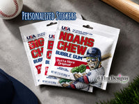 Personalized Big League Chew Stickers, Baseball Birthday Favor Stickers, Bubble Gum Bag Labels, Custom Baseball Team Party Favor, Sports