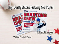 Personalized Big League Chew Stickers with Photo, Custom Baseball Bubble Gum Labels, Baseball Birthday Party Favor, Sports Team Favor