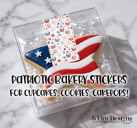 Patriotic July Fourth Sticker Strips: Fireworks, Cookies, Cupcakes, Bombpops Cookie & Treat Box Seals - 10 Pack Bakery Box Stickers