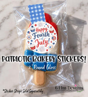 Happy Fourth of July Stickers - Patriotic 2" Round, Glossy - Set of 20, July 4th Bakery Seals