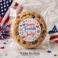 Happy Fourth of July Stickers - Patriotic 2" Round, Glossy - Set of 20, July 4th Bakery Seals