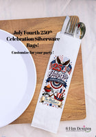 Fourth of July 250th Anniversary Silverware Bags Utensil Flatware Bags, July 4th BBQ Bags