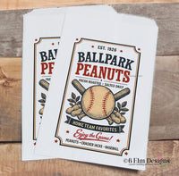 Baseball Party Favor Bags, Vintage Ballpark Design Peanut Popcorn Treat Bags