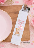 We Can Bearly Wait Baby Girl Silverware Utensil Bags, Girl Baby Shower Decor