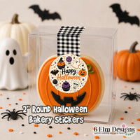 Happy Halloween Stickers - 2" Round, Glossy - Set of 20, Cookie Box Seals, Bakery Box Stickers