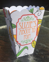 15 Personalized Flowered Popcorn Boxes About to Pop Baby Shower Favors Party Favor Popcorn Bar Garden Shower Fall Shower