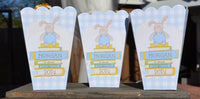Bunny About to Pop Popcorn Boxes for Baby Boy, Gingham with Books Popcorn Box Baby Shower Favor, Popcorn Bar, Baby Boy Favor
