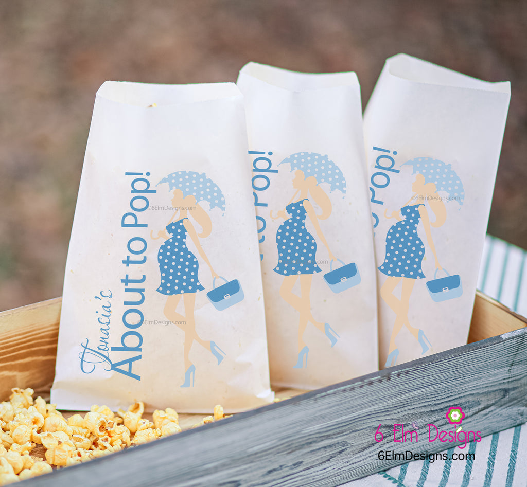 About to Pop Umbrella Girl Party Favor Bags, Blue
