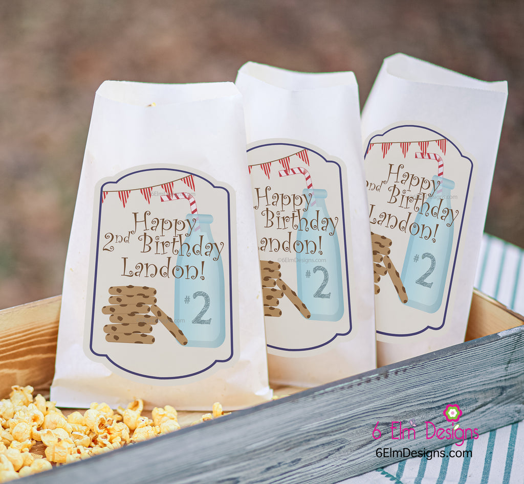 Cookies and Milk Birthday Party Favor Bags, Milk and Cookies Cookie Bags, Chocolate Chip Cookies Goody Bags