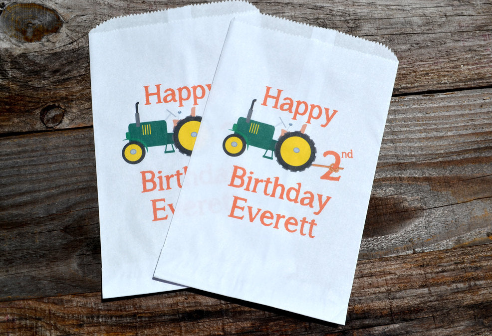 Tractor Farm Party Favor Bags | Farm Theme Birthday | Green Tractor Favors | Farm Goodie Bags | Candy Bags | Farmer Birthday Party | Popcorn