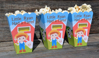Farmer Boy Farm Party Popcorn Boxes with Red Barn