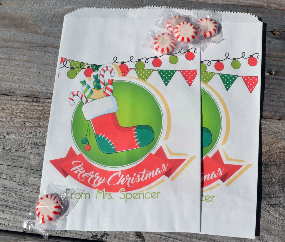 Stocking Candy Personalized Goodie Bags | Christmas Candy Bag | Christmas Treat Bag |Stocking Popcorn Bags |Candy Bar Bags|Personalized Bags