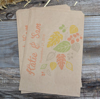 Fall Leaves Personalized Brown Paper Wedding Favor Bags