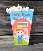Farmer Boy Farm Party Popcorn Boxes with Red Barn