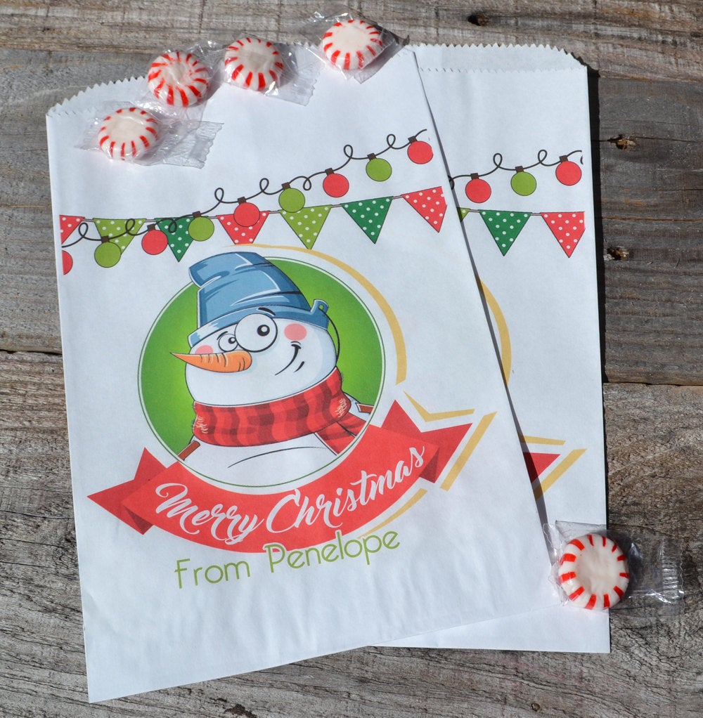 Snowman Bag Personalized Goodie Bags | Christmas Candy Bag | Christmas Treat Bag | Santa Claus Popcorn Bags | Candy Bar |Personalized Bags