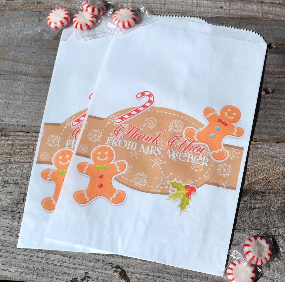 Gingerbread Man Candy Cane Christmas Cookie Bags | Christmas Candy Bags | Holiday Party Favors | Christmas Goodie Bags | Popcorn Bags