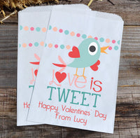 Birdie Love is Tweet Valentines Day Personalized Goodie Bags | Valentine's Day Party Favors Bags | Bird Valentine Goody Bags | Paper Bags