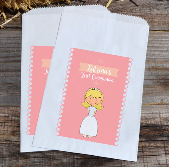 First Communion Personalized Party Favor Bags - Girl with Veil