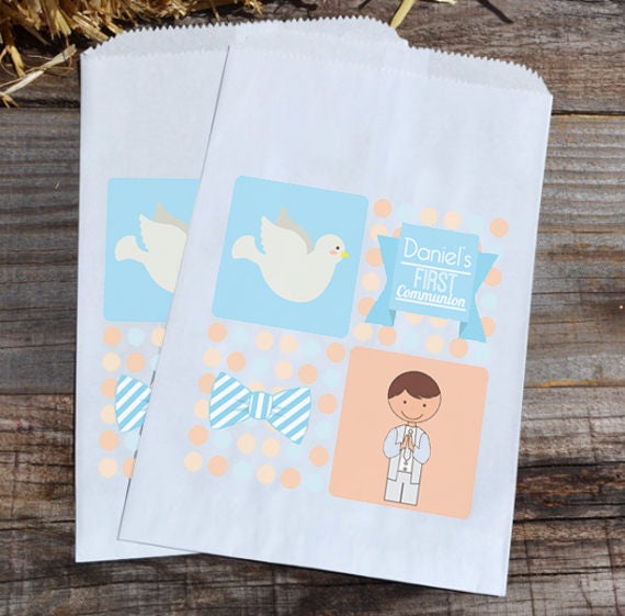 First Communion Party Favor Bags - Boy with Dove