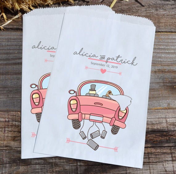 Wedding Candy Bags Just Married Car | Personalized Favor Bags | Bride and Groom Car Favor | Wedding Candy Bar Bags | Wedding Favor Bag