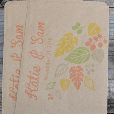 Fall Leaves Personalized Brown Paper Wedding Favor Bags