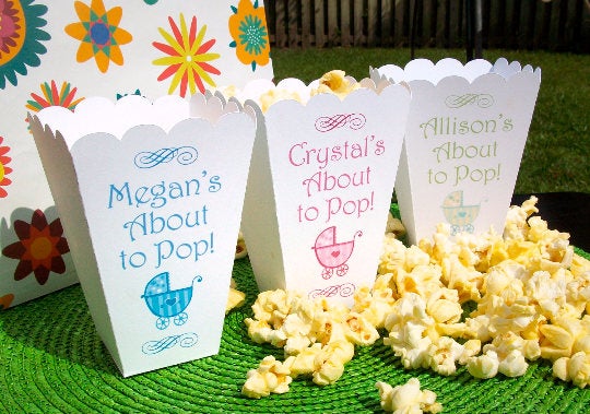 About to Pop Baby Shower Popcorn Boxes with Pram