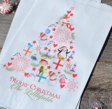 Christmas Tree Bag Personalized Goodie Bags | Christmas Candy Bag | Christmas Treat Bag | Merry Christmas Popcorn Bags |Personalized Bags