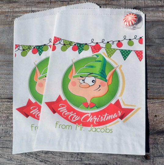 Elf Personalized Goodie Bags | Holiday Party Favors | Smores Kits | Christmas Candy Bag | Christmas Treat Bag | Christmas Cookie Bags