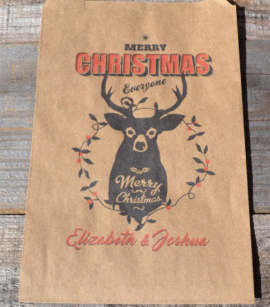 Christmas Deer Head Personalized Goodie Bags | Christmas Cookie Bags | Holiday Favor Bags | Christmas Candy Bags | Christmas Favor Bags