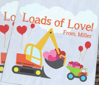 Construction Personalized Goodie Bags Valentines Day | Backhoe Bags | Boys Party Favors | Valentines Treat Bags | Custom Valentines Bags