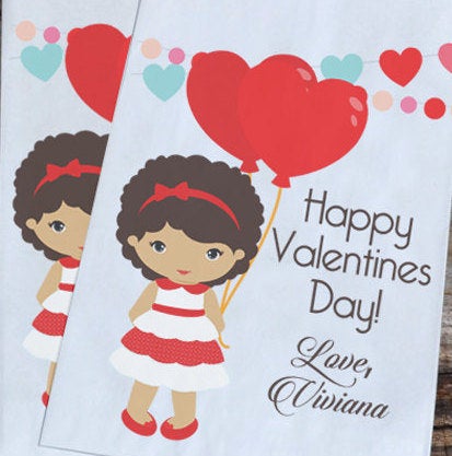 Little Girl Valentines Day Personalized Goodie Bags | Valentine Girl Party Favors | Valentine Goody Bags | Heart Balloons Favor Bags