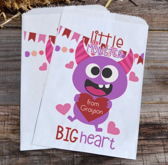 Little Monster Valentines Day Goodie Paper Bags