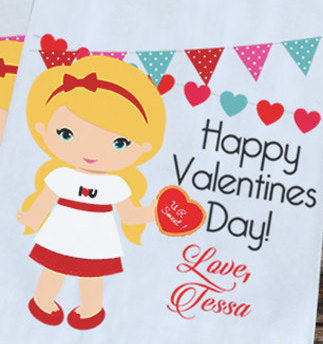 Blonde Girl Personalized Valentines Day Goodie Bags | Valentine Girl Party Favors | Valentine Party Paper Bags | Goody Bags | Candy Bags