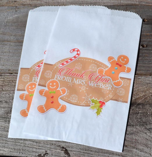Gingerbread Man Candy Cane Christmas Cookie Bags | Christmas Candy Bags | Holiday Party Favors | Christmas Goodie Bags | Popcorn Bags